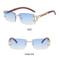 Vintage Wood Diamonds Punk Sunglasses Rhinestone Frameless Women's Rimless Sun Glasses Rectangle Square Eyewear for Beach Travel Streetwear. 