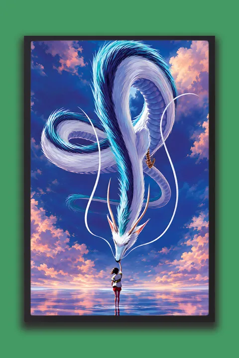 Fantasy%20White%20Dragon%20&%20Ocean%20Sunset%20Framed%20Wall%20Art%20%7C%20one%20Piece%20Frame%20-%20Image%203