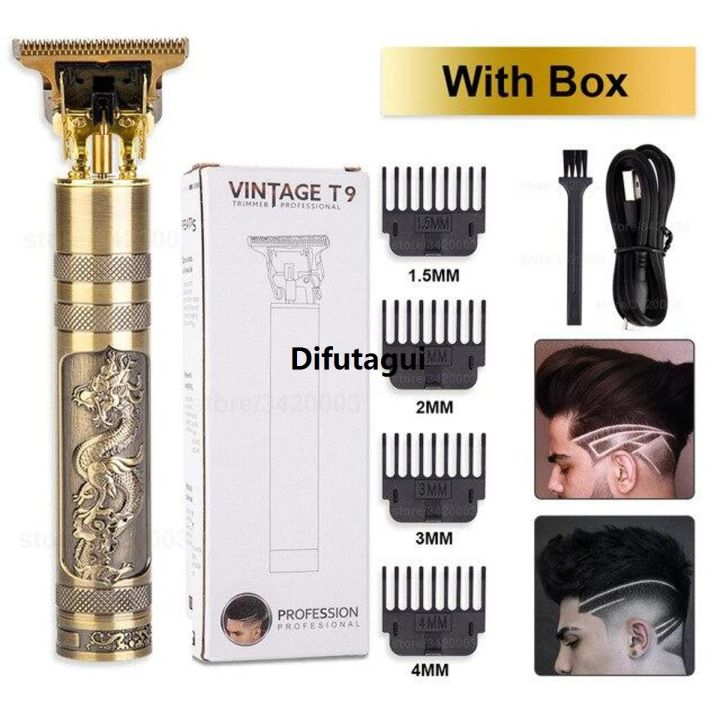 Difutagui New style Professional Vintage T9 Metal Rechargable Electric Hair Sales promotion Trimmer Steel Body Professional Barbar Cutting Machine T9