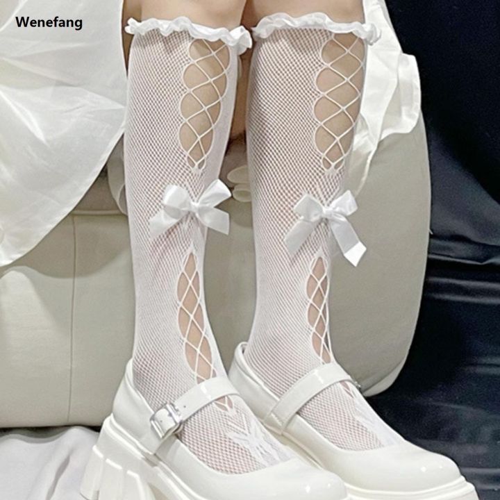 Wenefang%201%20pair%20of%20Lolita%20calf%20socks%20with%20bow%20tie%20and%20cross%20tie%20wooden%20ear%20lace%20stockings%20JK%20girls'%20bow%20princess%20stockings%20-%20Image%206