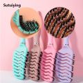 Sutuiying 1pcs Curved Vented Boar Bristle Comb Professional Scalp Massage New Comb Detangling Curl Anti-static Hairbrush Salon Styling Tool. 