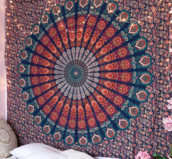 Black%20And%20White%20Round%20Printed%20Mandala%20Wall%20Hanging,%20Tapestry,%20Home%20Decor%20Pure%20Cotton%20Size%20210/420%20C.M.%20-%20Image%202