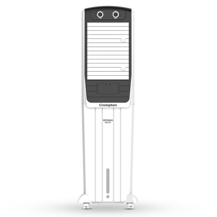 Crompton 52 Litre Air Cooler Optimus Neo 52 Tower Air Cooler With Everlast Pump, Auto Fill, 4-Way Air Deflection and High Density Honeycomb pads; White & Black, 1 Year Warranty