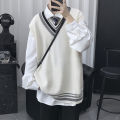 Knitted Vest Men's Spring and Autumn Korean-style Trendy V-neck Sweater Vest Outer Wear ins Hong Kong Style College Loose Lazy Jacket. 