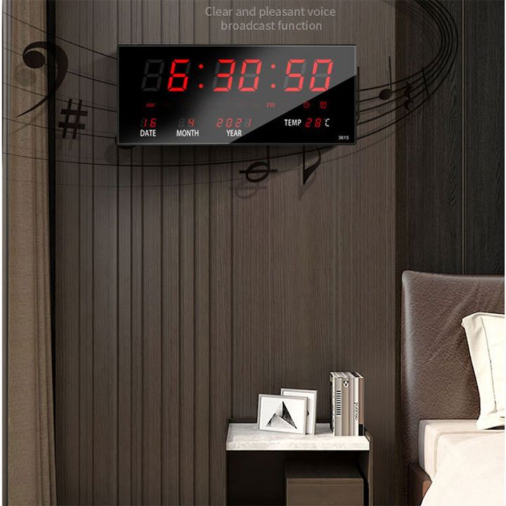 LED Calendar Electronic Clock Digital Wall Clock Alarm Hourly Chiming ...