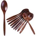 NAMUNY Wooden Spoons, 10 PCS Wood Soup Spoon Set, Long Handle Natural Wood Table Spoons for Eating Mixing Stirring Cooking - 7.3 Inches. 