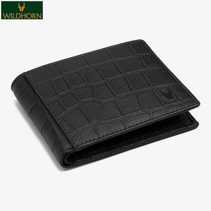 WildHorn Nepal RFID protected 100% Genuine Leather Wallet (Black Croco)