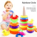 Montessori Rainbow Color Stacking Rings Tower Duck Bath Tub Toy For Kids Early Development Circle Jenga. 