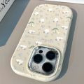Little Fresh Blue Flower Puppy Graffiti Cover Compatible for IPhone 15 11 14 13 12 Pro Max 7Plus XR XS Max X 7 8 Plus SE Macron Plating Metal Lens Case. 
