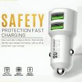 LDNIO C309 Fast Car Charger 18W With 2USB Port , White Light Ring , Auto-ID USB , ABS Fire Proof Material with Lightning Cable - White. 