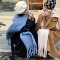 1PC New Soft Winter Cashmere Scarf Solid Color Warm Long Tassel Scarves Mohair Thickened Wrap Shawls For Women Girls. 