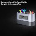 Multifunctional Home Office Digital Snooze Alarm Clock Pen Holder Lcd Clock. 