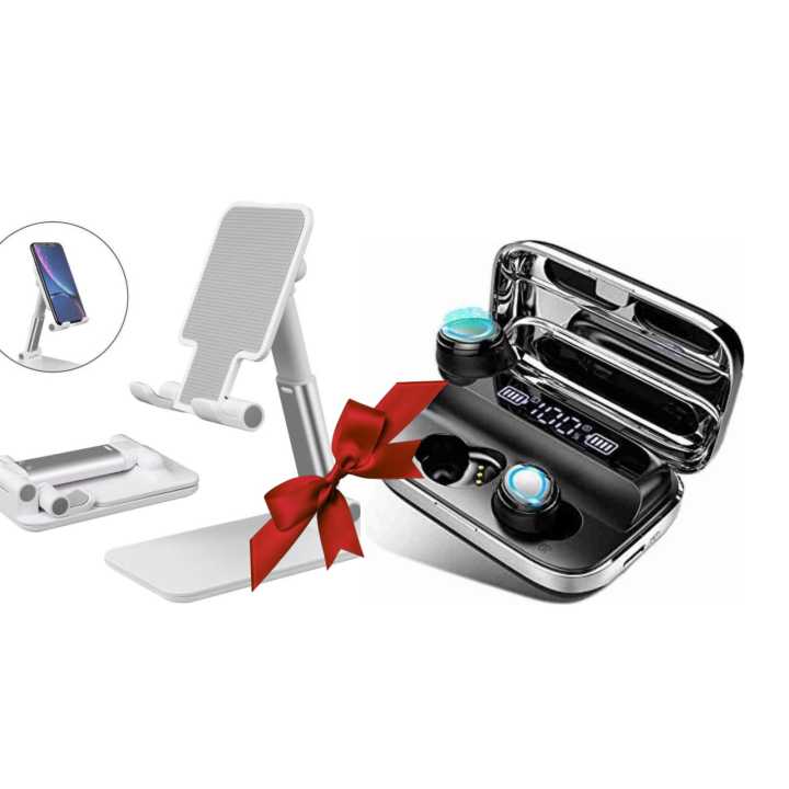 Combo Offer Of G20 TWS Wireless Earbuds And Foldable Mobile Cell Phone Stand For Table And Desktop