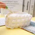 Korean INS Lovely Cute Grid Fabric Makeup Bags Creative Design Crumpled Bubble Puff Towel Cosmetic Bag. 