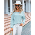 Women'S Off Shoulder Sweaters Long Sleeve Drop Shoulder Waffle Knit Pullover Sweater Tops with Pockets Blue L. 