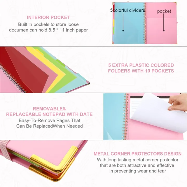 ARELENE%20Refillable%20Notepad%20Ballpoint%20Pen%20Set,5Dividers%20with%2010%20Storage%20Pockets%20Clipboard%20Binder%20Crystal%20Diamond%20Pen%20for%20School%20B%20-%20Image%204
