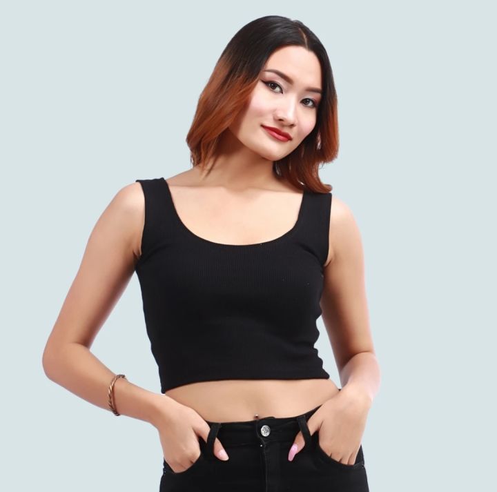 Solid Ribbed U Neck Tank Tops