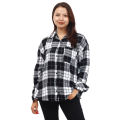Black Cotton Full Sleeves Check Printed Shirt For Women. 