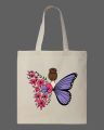 Minimalist Floral Fairy Butterfly Girl Printed Tote Bag  – Eco-Friendly Cotton Shoulder Shopping Bag-White, Black. 