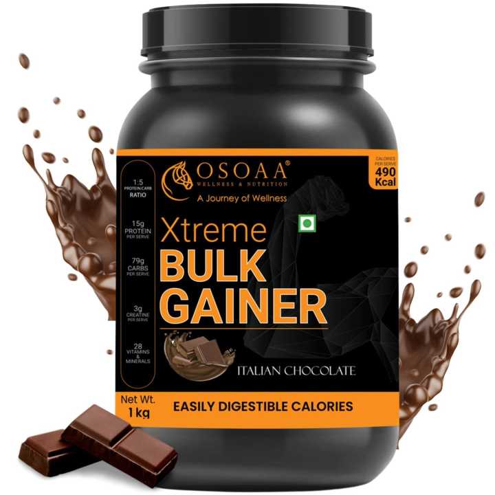OSOAA Xtreme 1:5 Bulk Gainer Protein 1kg Chocolate ,8 Serving | Easily Digestible Calories | Italian Chocolate Flavor