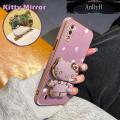 AnDyH Casing For Samsung Galaxy A01 Case Cartoon Fashion Hello Kitty Plating Reversible Mirror Folding Stand Phone Case Shockproof Phone Casing Full Lens Cover Camera protective Softcase. 