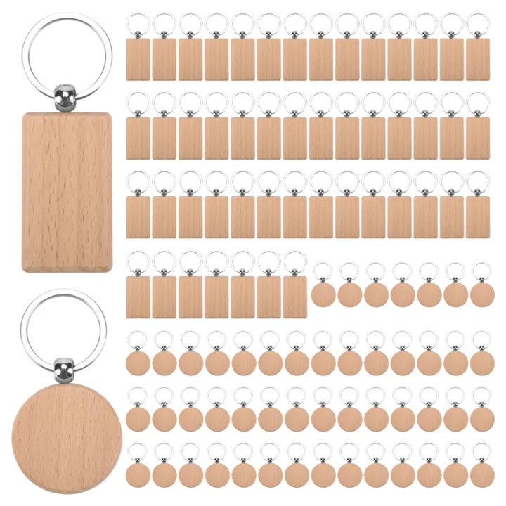 Rectangle Heart Round Ellipse Carving Key Ring Wood Key Chain Ring ...