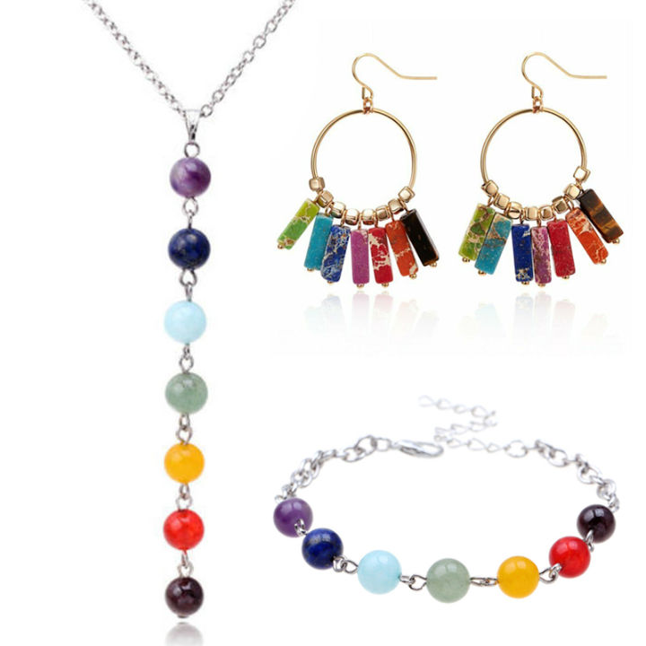 Pendant%20necklace%20bracelet%20rainbow%20healing%20set%20jewelry%20women's%20yoga%20chakra%207%20aura%20chip%20earrings%20natural%20gemstone%20mara%20beads%20-%20Image%204