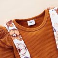 Infant Baby Girl Floral Romper Dress with Headband Outfits Long Sleeve Knit Bodysuit Overall Tutu Skirt Fall Winter Clothes, Brown Floral. 
