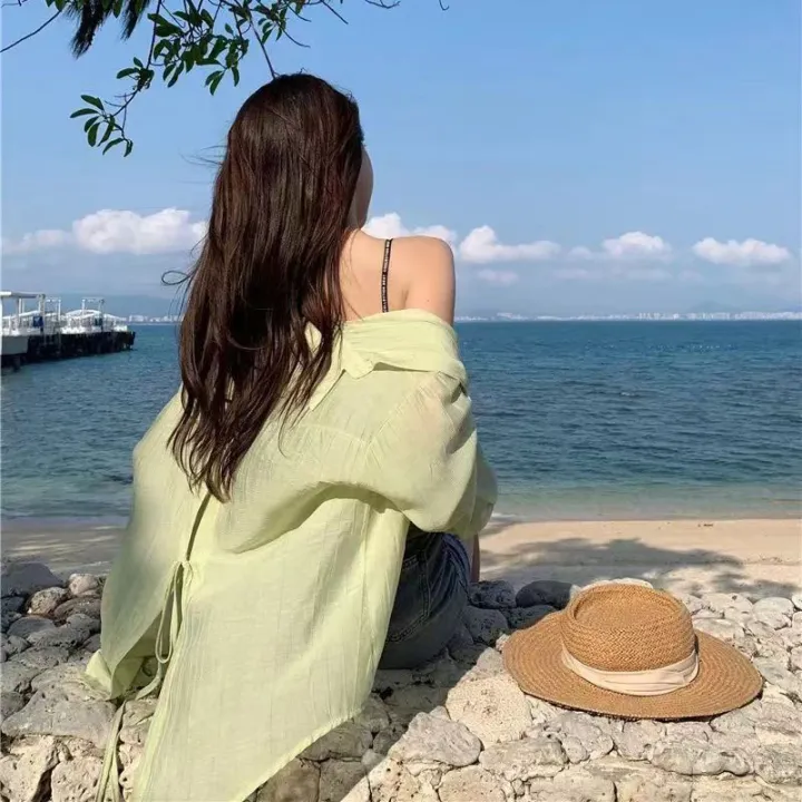 Thin%20Long%20Sleeve%20Sunscreen%20Shirt%20Woman%20Korean%20Fashion%20Back%20Split%20Lace%20Up%20White%20Shirts%20Women%20Casual%20Loose%20Holiday%20Beach%20Blouse%20-%20Image%207