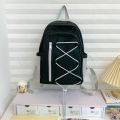 Cute Multi-pockets Drawstring Backpack Large Capacity Student School Bag Solid Color Cloth Travel Rucksack Girls. 