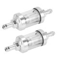 NAMUNY 2X Universal Chrome Glass Fuel Petrol crude oil engine Inline Filter 5/16 inch 8mm Silver for Motorcycles. 