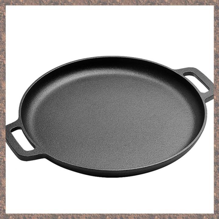 Cast Iron Pizza Pan Steel Pizza Cooker with Handles Deep Stone for Oven or Griddle for Gas,33x33cm