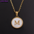 Wenefang MHS.SUN Fashion 26 Letters Pendant Necklace Women Girls A-Z Alphabet Stainless Steel Chain Shell Jewelry Simple Design 1Pcs. 