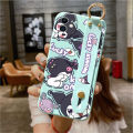 Hontinga for Realme 7 Narzo 20 Pro Back Cover Wrist Strap Cute Kuromi Printed Square Liquid Silicone Phone Case. 