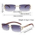 Vintage Wood Diamonds Punk Sunglasses Rhinestone Frameless Women's Rimless Sun Glasses Rectangle Square Eyewear for Beach Travel Streetwear. 