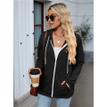 Women Casual Full Zip Up Hoodie Comfy Loose Long Sleeve Sweatshirt Solid Color Jacket with Pockets. 