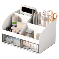 Desk Organiser-Office Organiser with 6 Compartments and 2 Small Drawers, Desk Storage Box for Pen Holders, Remote Pink. 