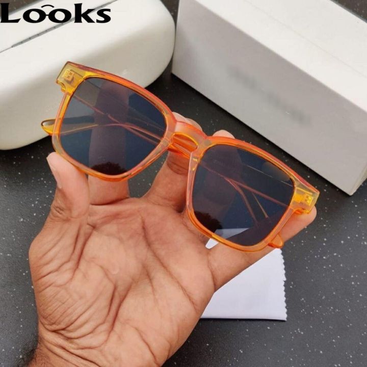 GM Brand Design Flat Top Light Orange Black Lens  Trendy Sunglasses For Unisex