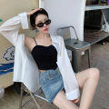 Thin Long Sleeve Sunscreen Shirt Woman Korean Fashion Back Split Lace Up White Shirts Women Casual Loose Holiday Beach Blouse. 