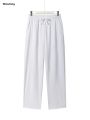 Wenefang Summer Men's Straight Trousers Casual Solid Color Breathable Fashion Drawstring Long Pants Sweatpants Streetwear Men Baggy Pants. 
