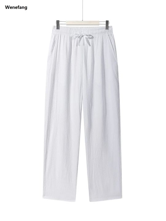 Wenefang%20Summer%20Men's%20Straight%20Trousers%20Casual%20Solid%20Color%20Breathable%20Fashion%20Drawstring%20Long%20Pants%20Sweatpants%20Streetwear%20Men%20Baggy%20Pants%20-%20Image%206
