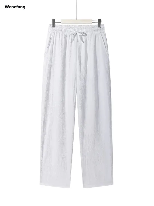 Wenefang%20Summer%20Men's%20Straight%20Trousers%20Casual%20Solid%20Color%20Breathable%20Fashion%20Drawstring%20Long%20Pants%20Sweatpants%20Streetwear%20Men%20Baggy%20Pants%20-%20Image%206
