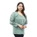 Attire Nepal Green Cotton Mix V-Neck Full Sleeves Plain Tops For Women. 
