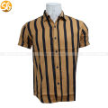 Gold/Black Color Fine Cotton Half Sleeves Collar Neck Vertical Striped Design Summer Shirt For Men. 