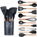 12 Piece Silicone Spatula Set with Wooden Handle including Holder. 