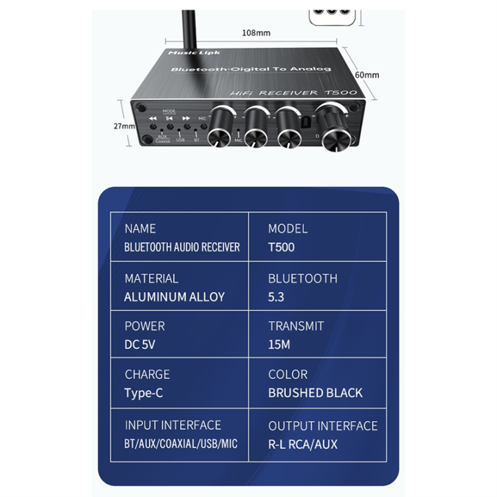 DAC%20Bluetooth%205.3%20Audio%20Receiver%20Digital%20to%20Analog%20Converter%203.5mm%20AUX//Coaxial/USB%20U-Disk%20Karaoke%20Wireless%20Adapter%20-%20Image%204