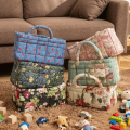 Retro Design Floral Pattern Bento Handbags Foldable Portable Shopper Bag Patchwork Design Cotton Material Storage Basket Home Textile Storage. 