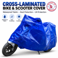 Waterproof Bike & Scooter Cover | Heavy Duty Cross Laminated Blue | UV, Dust & Rain Protection | Universal Full Body Motorbike/Scooty Cover. 