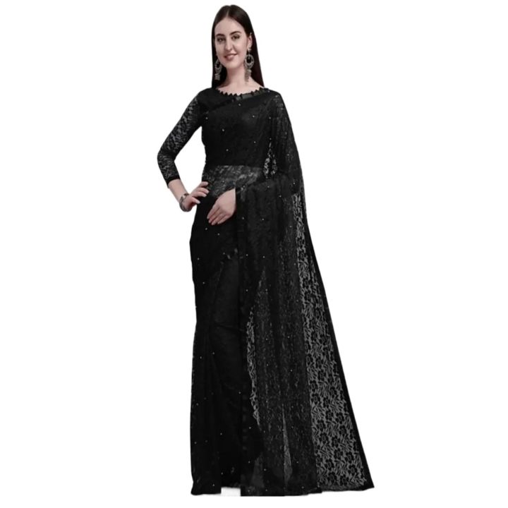 Black Self Design Bollywood Net Saree For Women | Attractive And Fashionable |