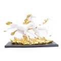 White/Golden Running Horse Ceramic Statue 7inch. 